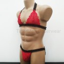 Harness Lace Lingerie set with Bra and Panties red with black