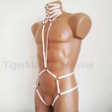 Bodysuit Harness with Choker, Open Crotch Panties and Rings white