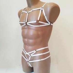 Harness Lingerie set with Open Cup Bra and Open Crotch Panties white
