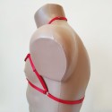 Chest Harness Open Cup Bra with Rings red