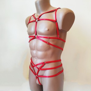 Harness Lingerie set with Open Cup Bra and Open Crotch Panties red