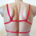 Chest Harness Open Cup Bra with Rings red