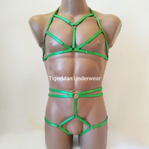 Harness Lingerie set with Open Cup Bra and Open Crotch Panties green