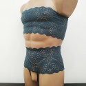 Harness Lace Lingerie set with Bra and Open Crotch Panties blue