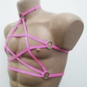 Chest Harness Open Cup Bra with Choker and Ring pink