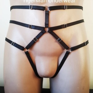 Harness Crotchless Panties with Rings black