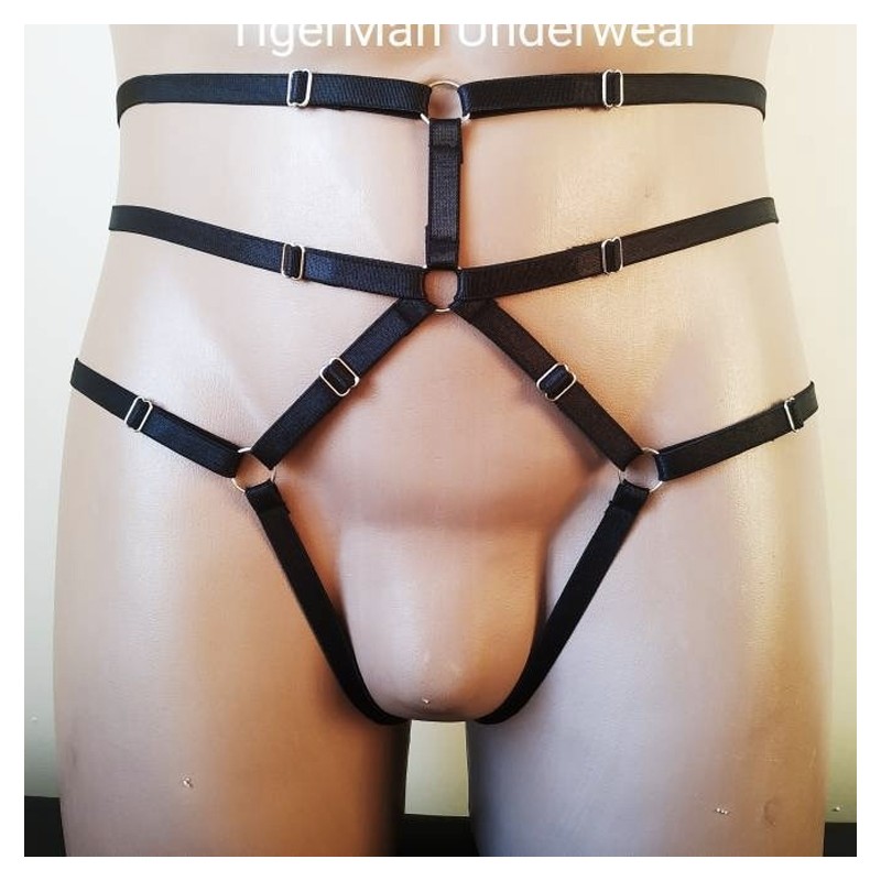 Harness Crotchless Panties with Rings black