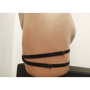 Leg Garter Harness 2 lines with Big Rings (1 piece) black