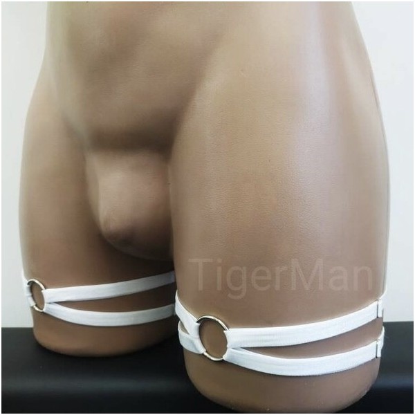 Leg Garter Harness 2 lines with Big Rings (1 piece) white