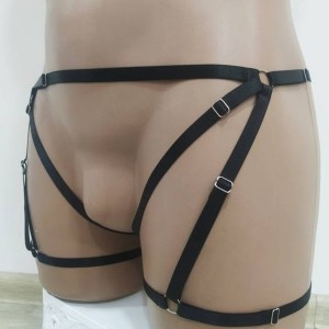 Harness Crotchless Panties with Rings and Leg Garter Belt black