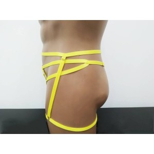 Harness Crotchless Panties with Rings and Leg Garter Belt yellow