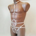 Bodysuit Harness with Choker, Open Crotch Panties and Rings white