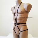 Bodysuit Harness with Open Crotch Panties and Rings black