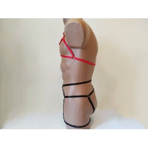 Harness Lingerie set with Open Cup Bra, Open Crotch Panties and Garter Belt black with red