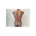 Harness Lingerie set with Open Cup Bra, Open Crotch Panties and Garter Belt black with red