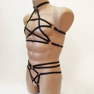 Harness Lingerie set with Choker, Open Cup Bra and Open Crotch Panties black