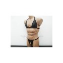 Harness Eco Leather Lingerie set with Bra and Open Crotch Panties black