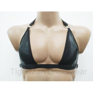 Harness Eco Leather Lingerie set with Bra and Open Crotch Panties black