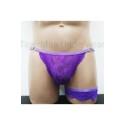 Harness Lace Lingerie set with Choker, Bra, Panties and Leg Garter purple