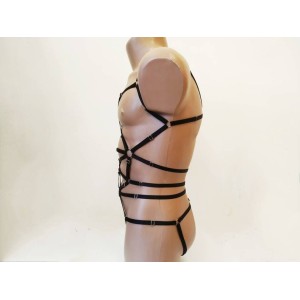 Bodysuit Harness with Open Crotch Panties and Rings black
