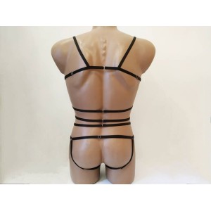 Bodysuit Harness with Open Crotch Panties and Rings black