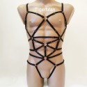 Bodysuit Harness with Open Crotch Panties and Rings black