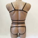 Bodysuit Harness with Open Crotch Panties and Rings black