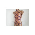 Bodysuit Harness with Choker, Open Crotch Panties and Rings purple