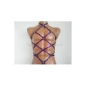 Bodysuit Harness with Choker, Open Crotch Panties and Rings purple