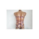 Bodysuit Harness with Choker, Open Crotch Panties and Rings purple