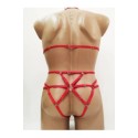 Bodysuit Harness with Open Crotch Panties and Rings red