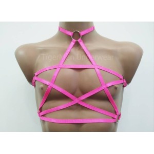Harness Lingerie set with Choker, Open Cup Bra and Open Crotch Panties pink