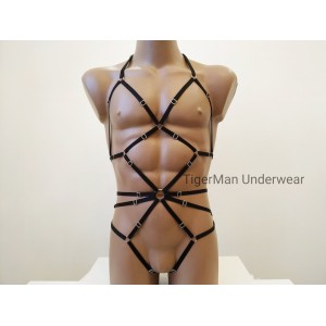 Bodysuit Harness with Open Crotch Panties and Rings black