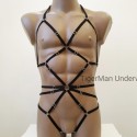 Bodysuit Harness with Open Crotch Panties and Rings black