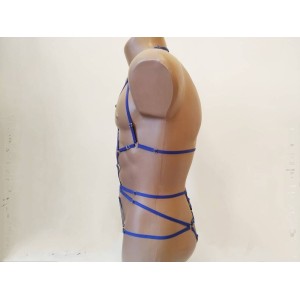 Bodysuit Harness with Open Crotch Panties and Rings blue