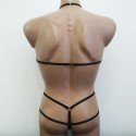 Harness Lingerie set with Choker, Open Cup Bra and Open Crotch Panties black